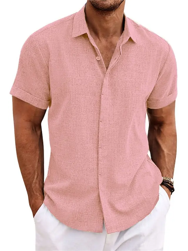 7 PACK-Men's Shirt Linen Shirt Summer Shirt Casual Shirt Beach Shirt Button Down Shirt Black White Pink Blue Short Sleeve Plain Lapel Summer Casual Daily Clothing Apparel