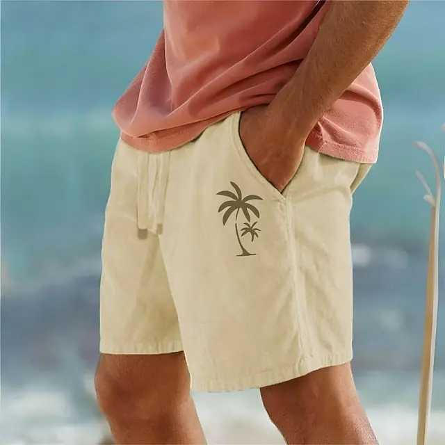 5 PACK-Men's Cotton Shorts Summer Shorts Beach Shorts Drawstring Elastic Waist 3D Print Graphic Coconut Tree Breathable Soft Short Casual Daily Holiday Streetwear Hawaiian Black White Micro-elastic