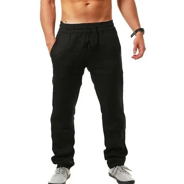 10 PACK-Men's Linen Pants Trousers Beach Pants Pocket Drawstring Elastic Waistband Plain Comfort Breathable Daily Stylish Hip Hop Light Khaki Black Micro-elastic
