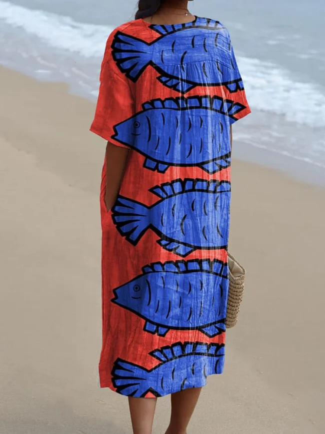 Women's Fish Art Print Casual Dress 2da3