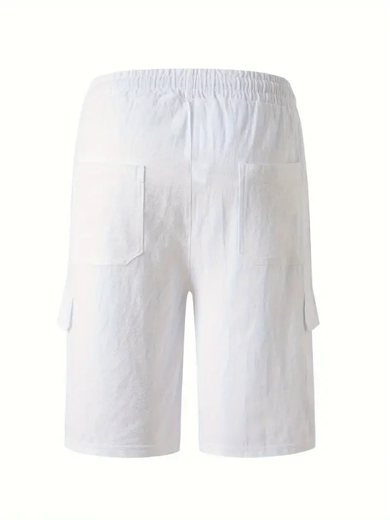 6 Pack-Men's Multi-pocket Linen Cargo Shorts - Comfort Fit with Adjustable Drawstring Waist, Versatile For Outdoor Adventures & Everyday Wear