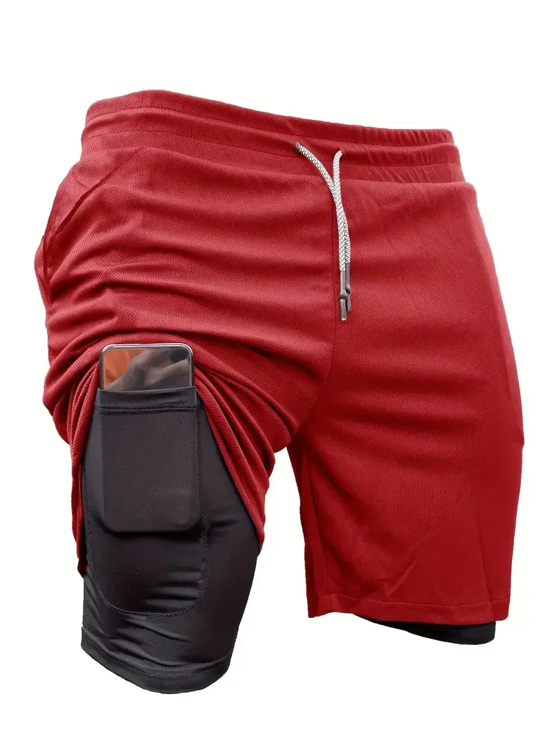5 Pieces Men's 2-in-1 Double Layer Shorts with Inner Pockets, High Stretch Sports Shorts for Summer Gym Workout Training