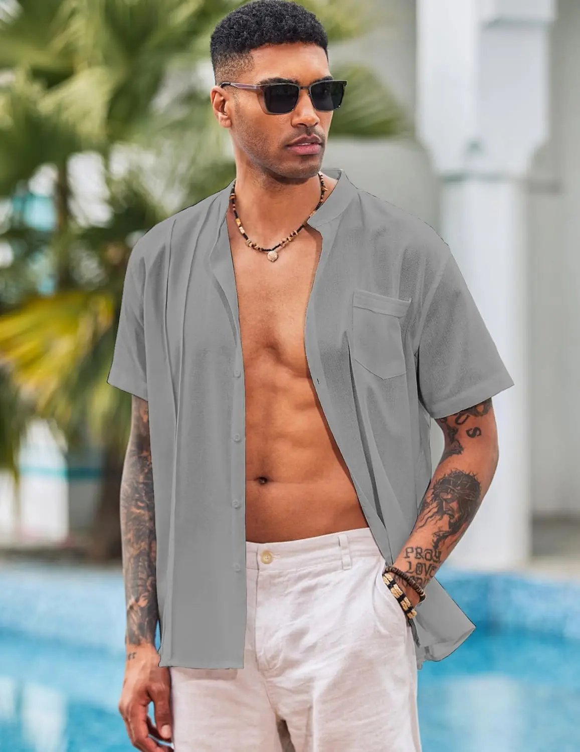 9 Pack-Men's Cuban Guayabera Shirt Cotton Linen Short Sleeve Button Down Shirts Casual Band Collar Summer Shirt