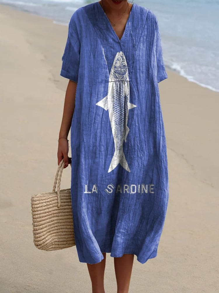 Sardine Fish Graphic Printed Women's Flowy Dress 11d2