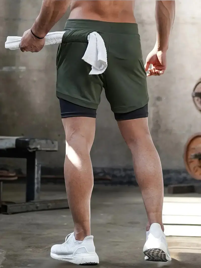 5 Pieces Men's 2-in-1 Double Layer Shorts with Inner Pockets, High Stretch Sports Shorts for Summer Gym Workout Training