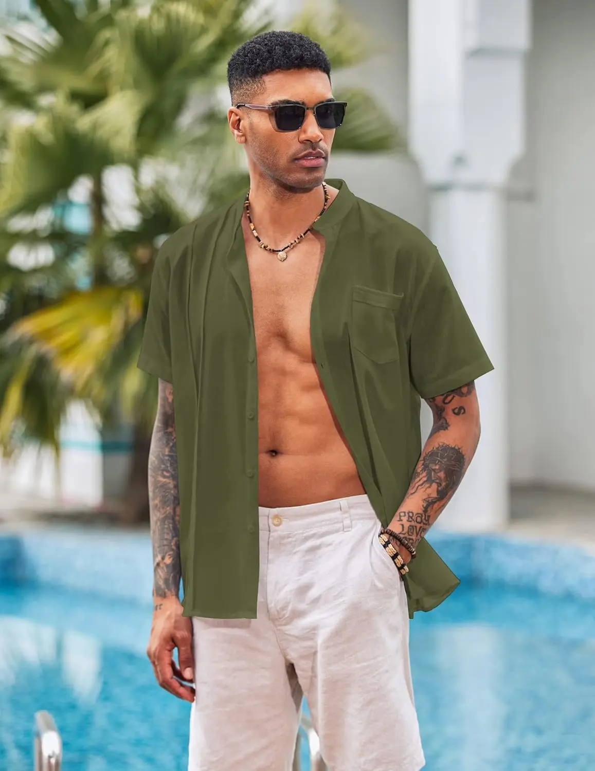 9 Pack-Men's Cuban Guayabera Shirt Cotton Linen Short Sleeve Button Down Shirts Casual Band Collar Summer Shirt