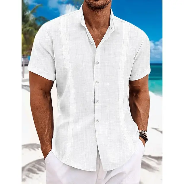 6 PACK-Men's Shirt Linen Shirt Guayabera Shirt Summer Shirt Beach Wear Button Up Shirt Black White Blue Green Short Sleeve Plain Collar Summer Casual Daily Clothing Apparel