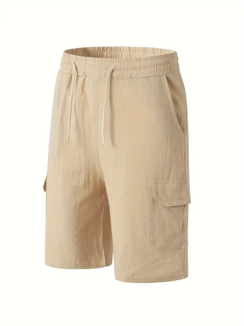 6 Pack-Men's Multi-pocket Linen Cargo Shorts - Comfort Fit with Adjustable Drawstring Waist, Versatile For Outdoor Adventures & Everyday Wear