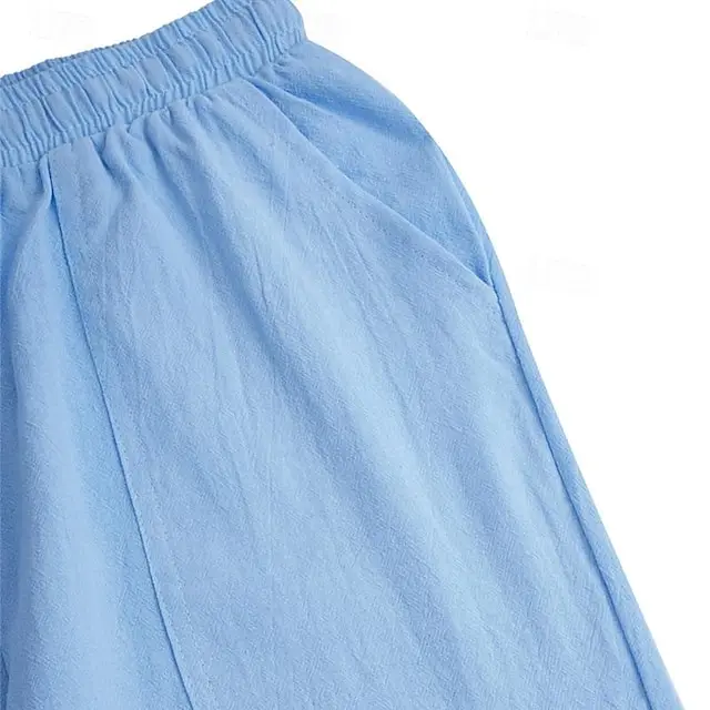 6 PACK-Men's Shorts Linen Shorts Summer Shorts Pocket Drawstring Elastic Waist Plain Comfort Breathable Short Casual Daily Holiday Fashion Classic Style Black White