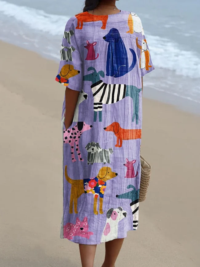 Women's Dog Art Print Casual Dress 1f6b