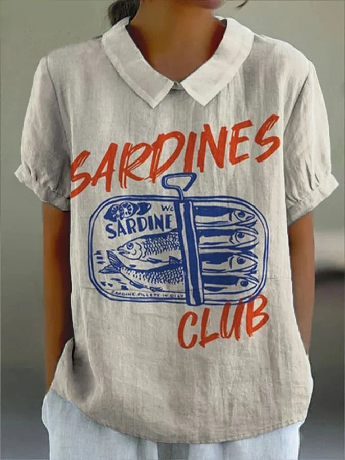 Women's Sardine Club Print Casual Top c238