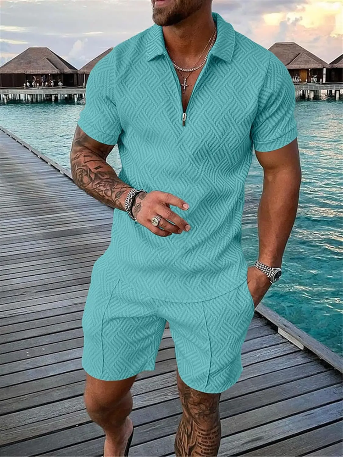 18 Pack Men Track Suits 2 Piece Set Summer Casual Outfits Fashion Polo Shirts Short Sleeve and Shorts Set Vacation Clothes