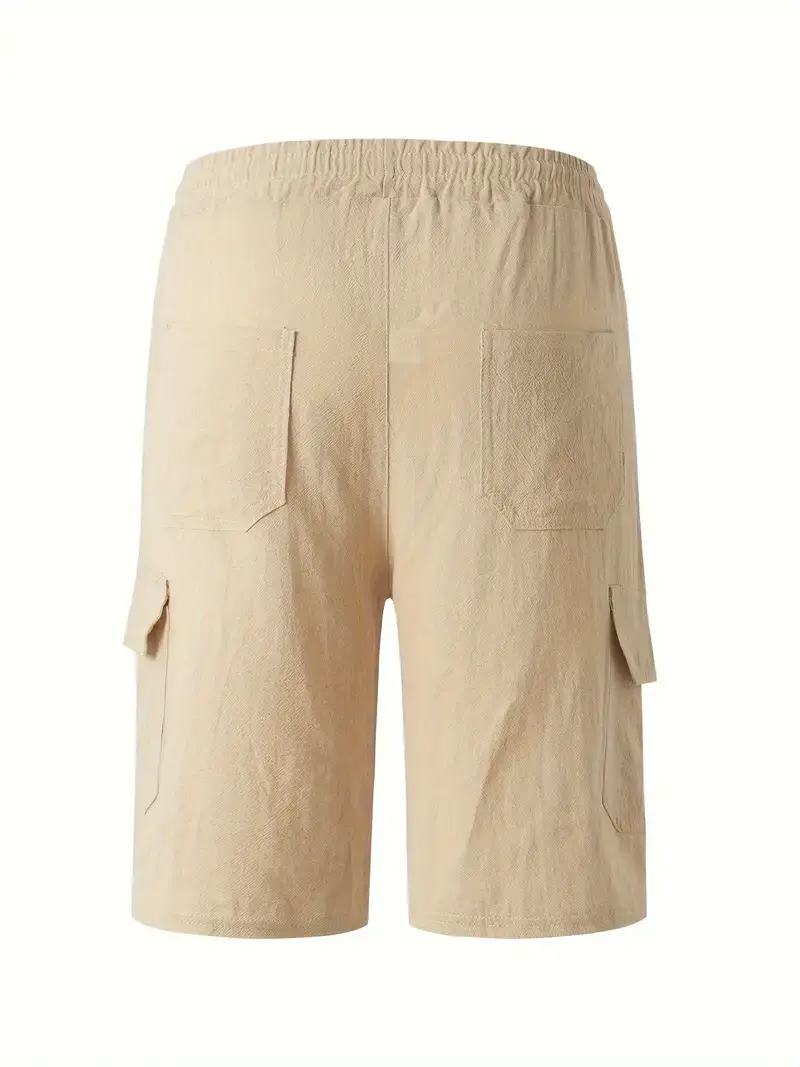 6 Pack-Men's Multi-pocket Linen Cargo Shorts - Comfort Fit with Adjustable Drawstring Waist, Versatile For Outdoor Adventures & Everyday Wear