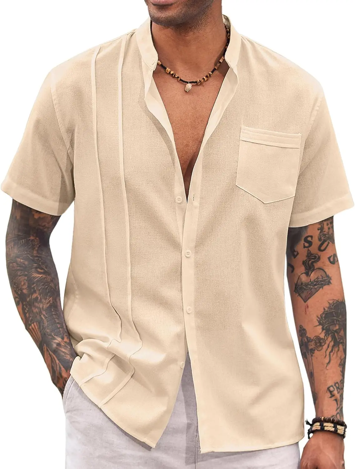9 Pack-Men's Cuban Guayabera Shirt Cotton Linen Short Sleeve Button Down Shirts Casual Band Collar Summer Shirt