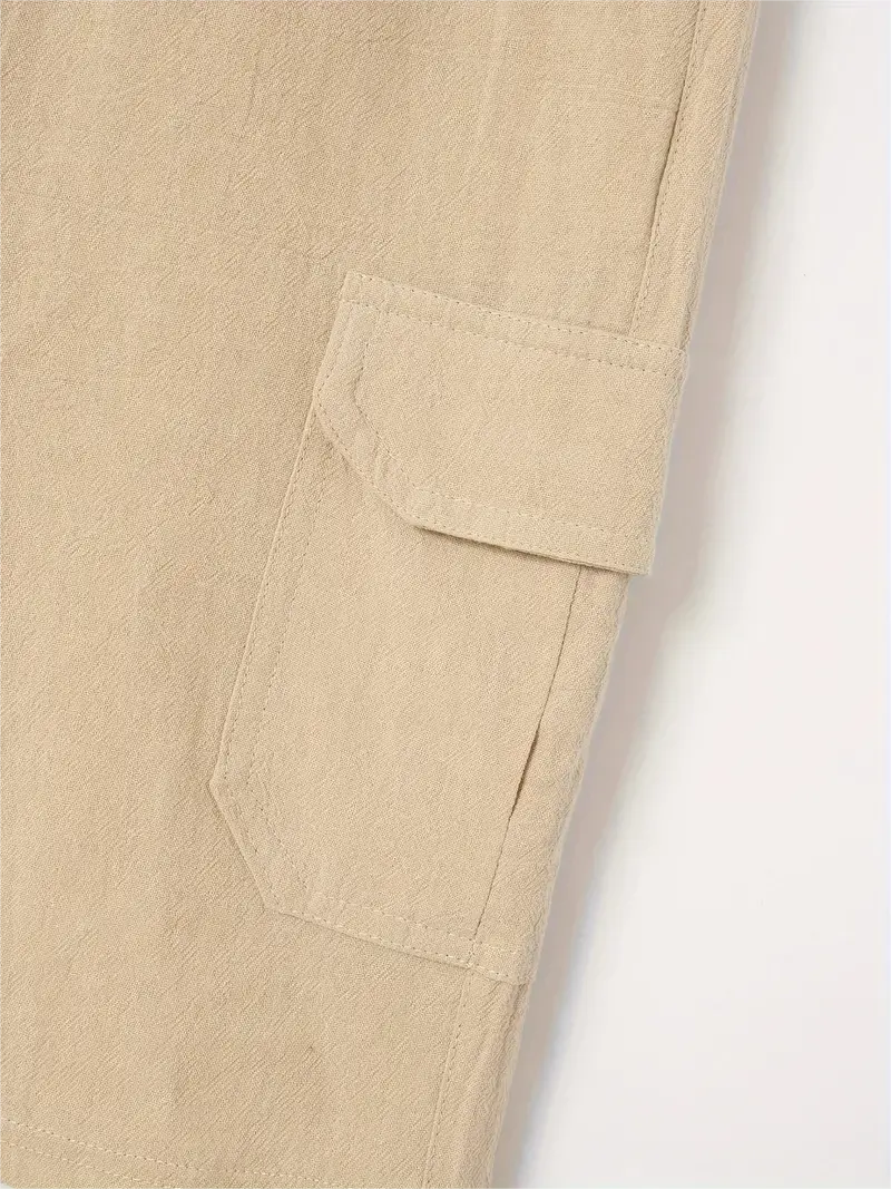 6 Pack-Men's Multi-pocket Linen Cargo Shorts - Comfort Fit with Adjustable Drawstring Waist, Versatile For Outdoor Adventures & Everyday Wear