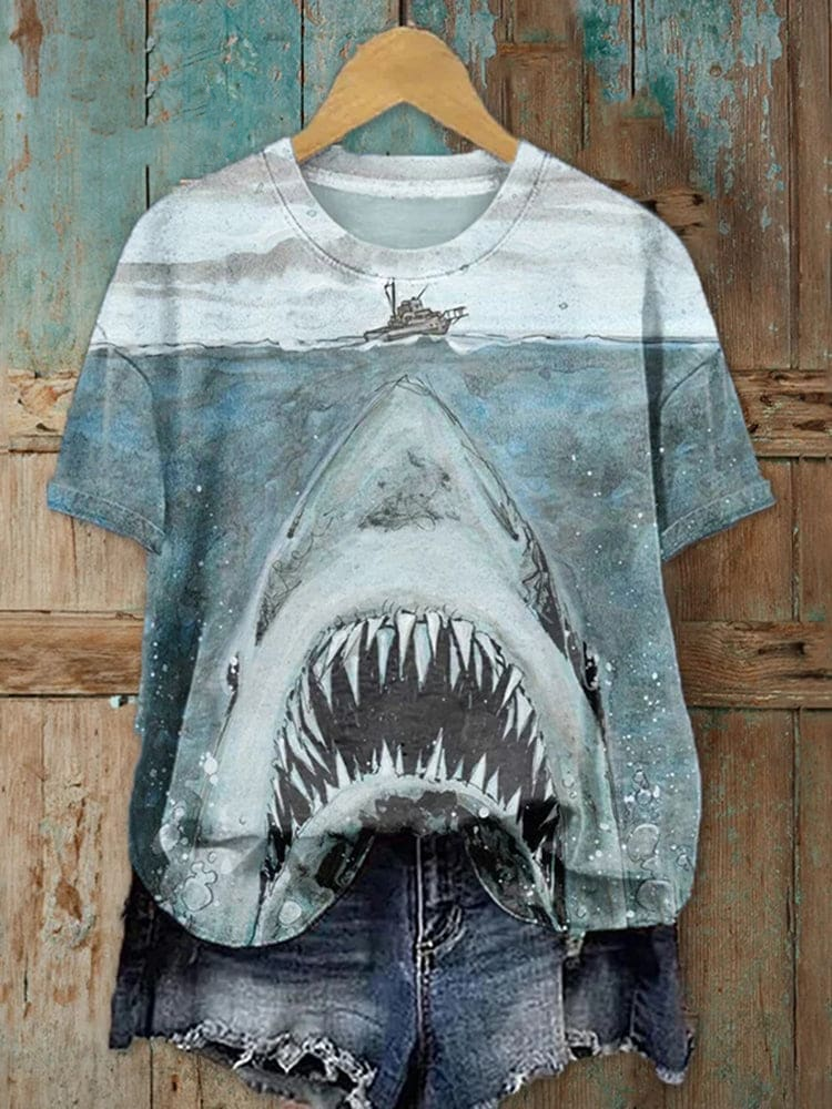 Women's Shark Watercolor Print T-Shirt 30ef
