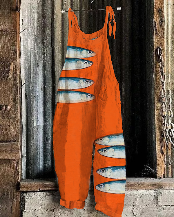 Ocean Sardine Art Linen Blend Jumpsuit 64c4