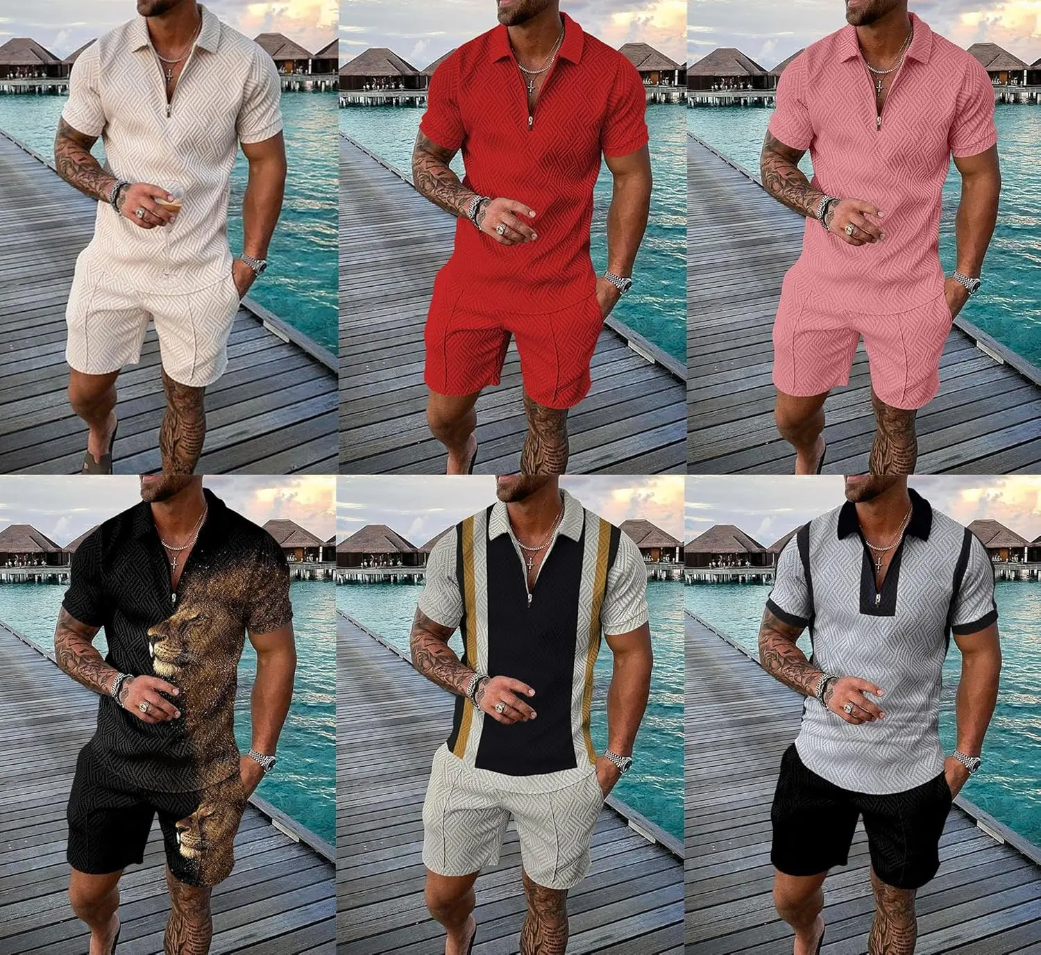 18 Pack Men Track Suits 2 Piece Set Summer Casual Outfits Fashion Polo Shirts Short Sleeve and Shorts Set Vacation Clothes