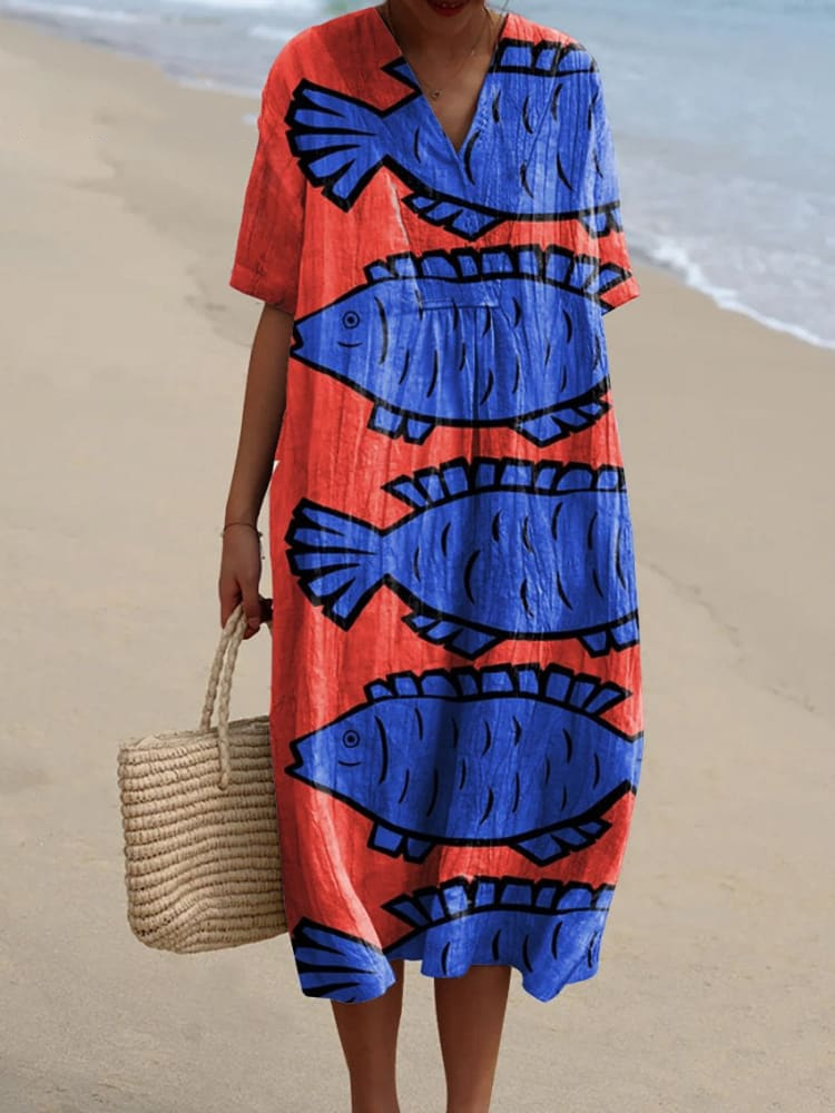 Women's Fish Art Print Casual Dress 2da3