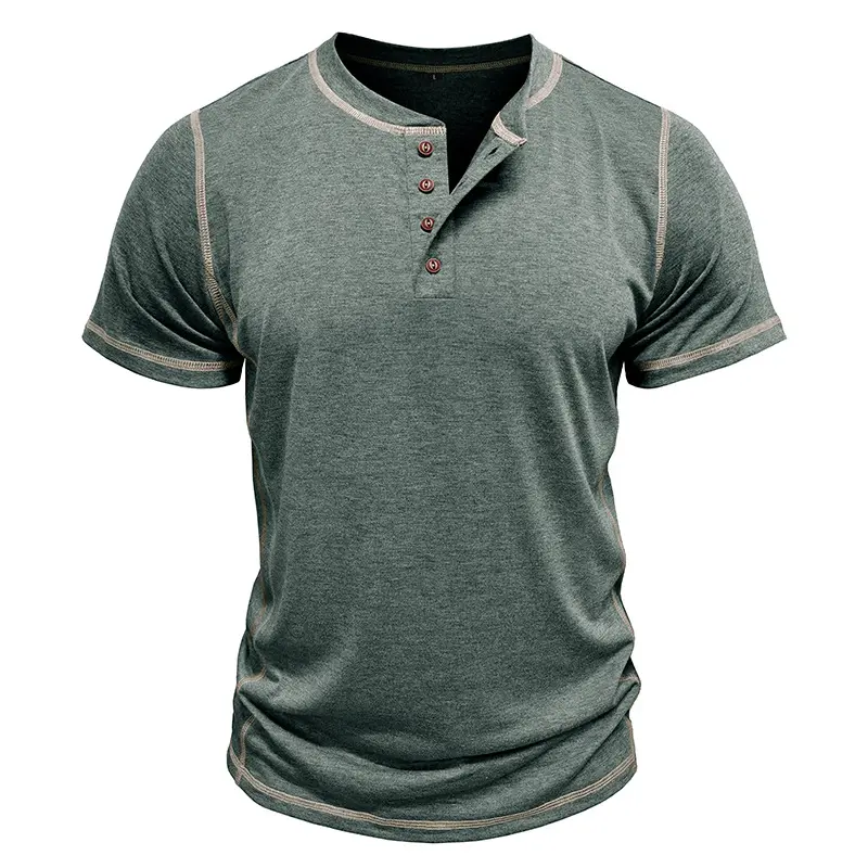 5 Pack-Men's Retro Short Sleeve Henley Shirt