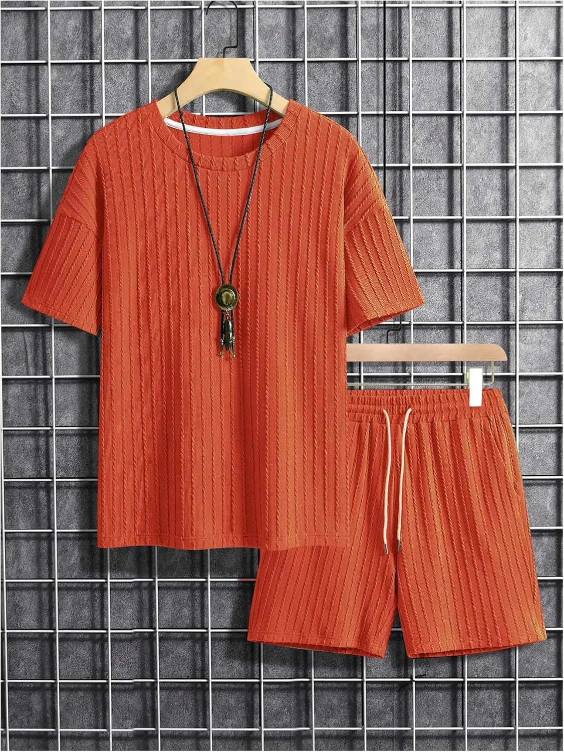 7 Pack-Men's 2 Piece Outfits Short Sleeve Crewneck Summer T Shirt and Drawstring Casual Track Shorts Set