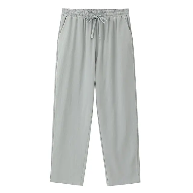 10 PACK-Men's Linen Pants Trousers Beach Pants Pocket Drawstring Elastic Waistband Plain Comfort Breathable Daily Stylish Hip Hop Light Khaki Black Micro-elastic