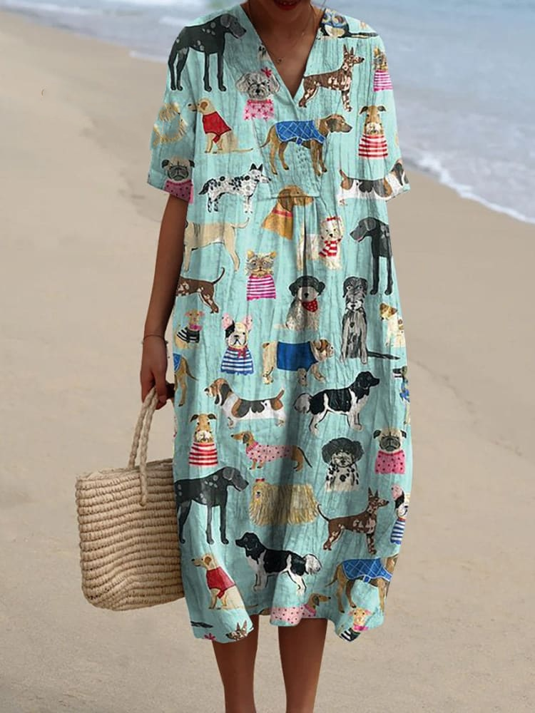 Lovely Puppy Dogs Pattern Printed Women's Flowy Dress 10f2