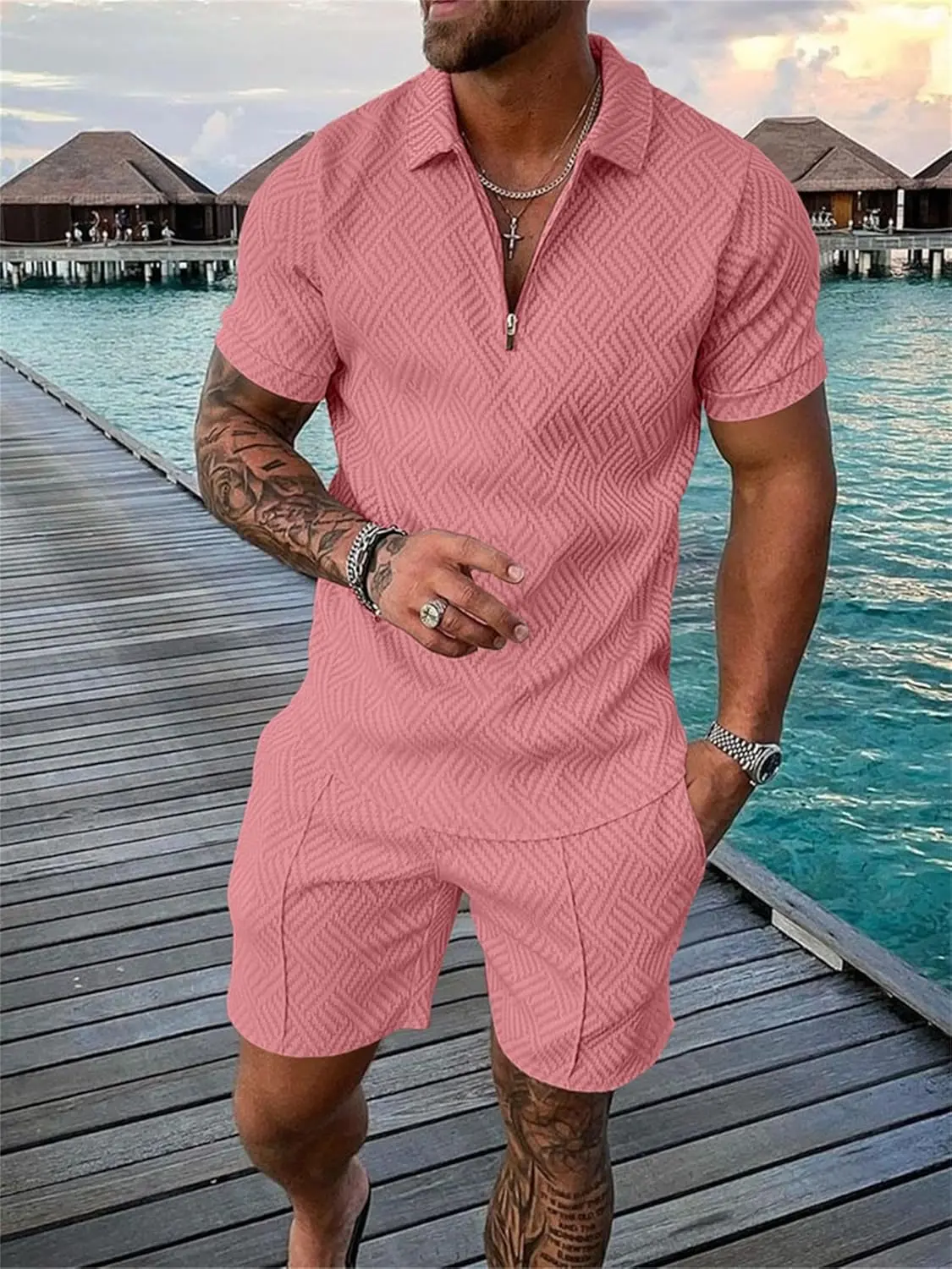 18 Pack Men Track Suits 2 Piece Set Summer Casual Outfits Fashion Polo Shirts Short Sleeve and Shorts Set Vacation Clothes