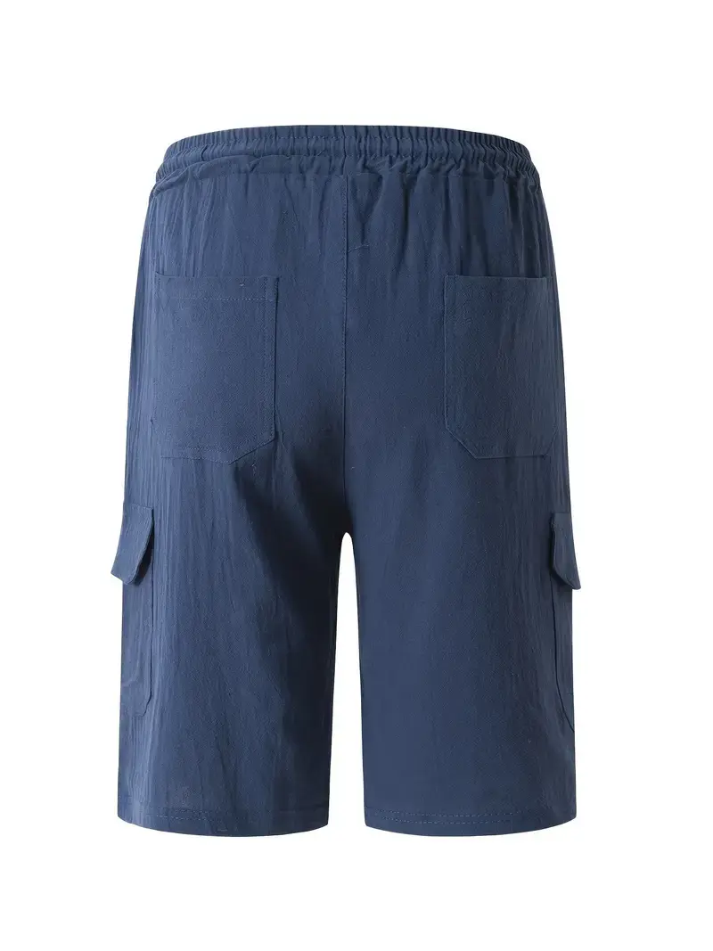 6 Pack-Men's Multi-pocket Linen Cargo Shorts - Comfort Fit with Adjustable Drawstring Waist, Versatile For Outdoor Adventures & Everyday Wear