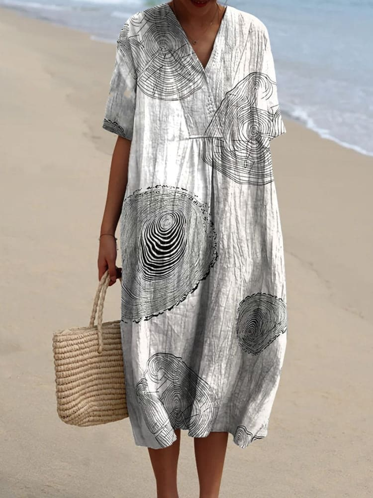 Tree Ring Repeat Pattern Printed Women's Flowy Dress 7004
