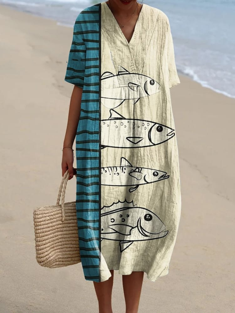Women's Fish Art Print Flowy Dress 8a9f