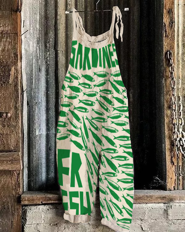 Sardines Japanese Vintage Art Linen Blend Jumpsuit c99c