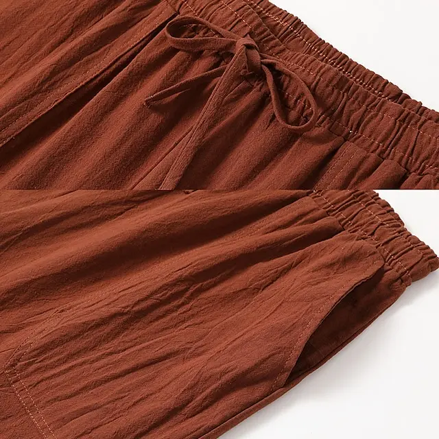 12 PACK-Men's Trousers Summer Pants Baggy Pants Beach Pants Casual Pants Drawstring Front Pocket Straight Leg Plain Comfort Soft Full Length Yoga Holiday Beach 100% Cotton Fashion Hawaiian Black White