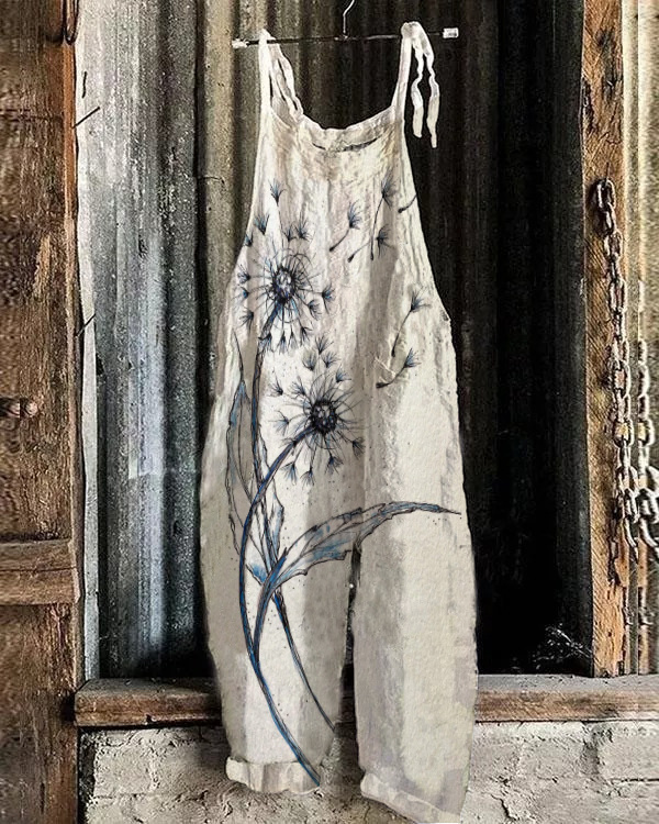 Women's Dandelion Print Loose Casual Jumpsuit c914