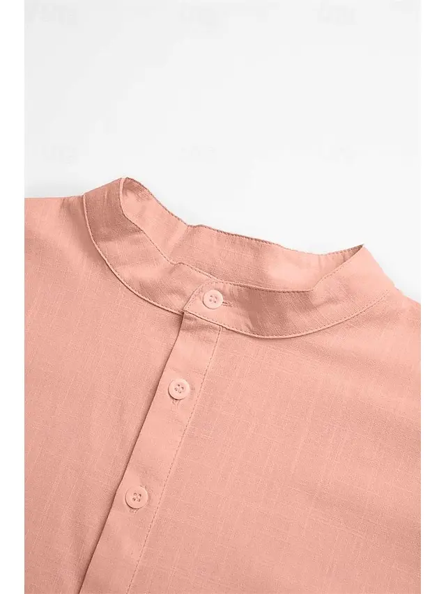 7 PACK-Men's Shirt Linen Shirt Popover Shirt Summer Shirt Beach Wear Black White Pink Green Short Sleeve Plain Henley Summer Casual Daily Clothing Apparel