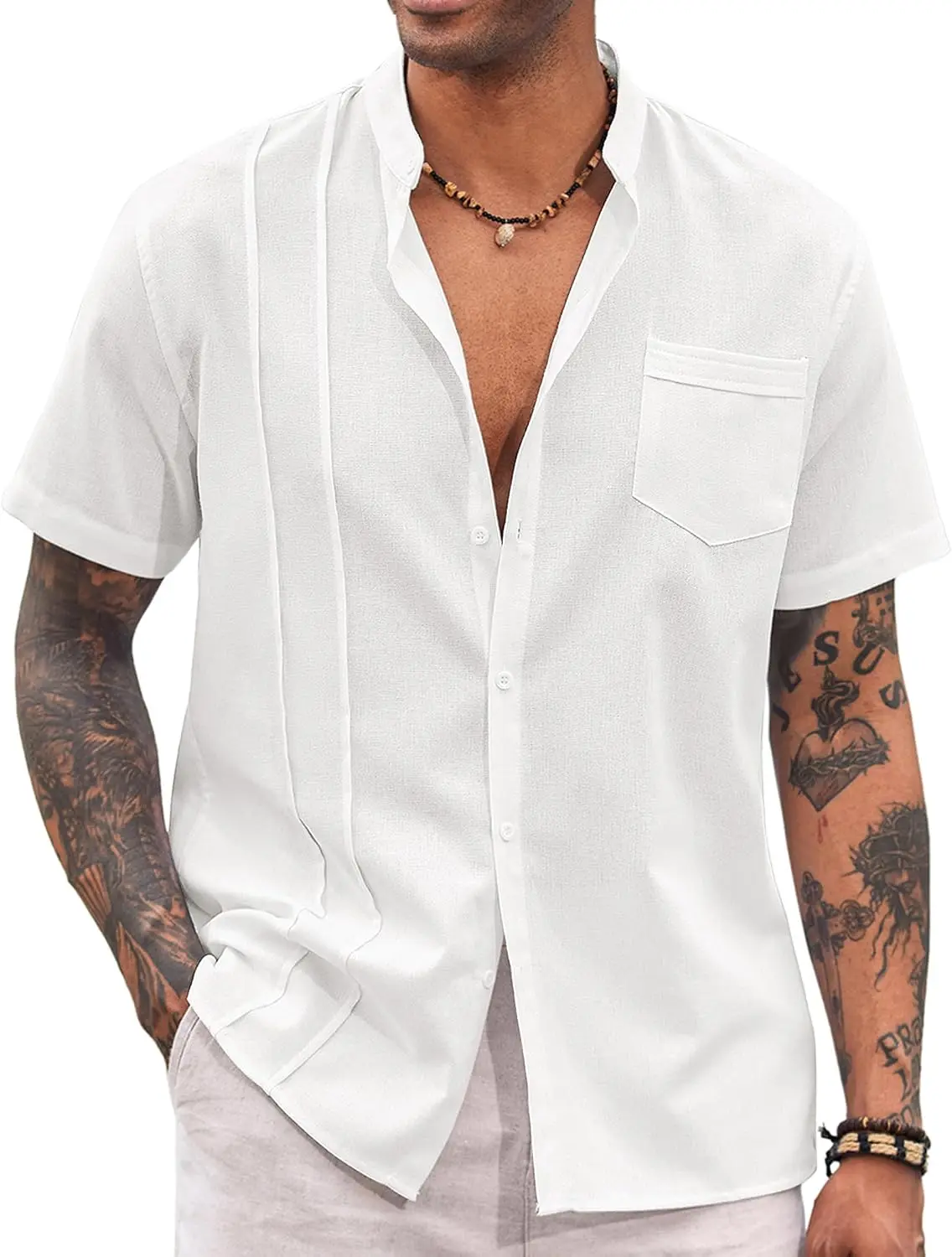 9 Pack-Men's Cuban Guayabera Shirt Cotton Linen Short Sleeve Button Down Shirts Casual Band Collar Summer Shirt