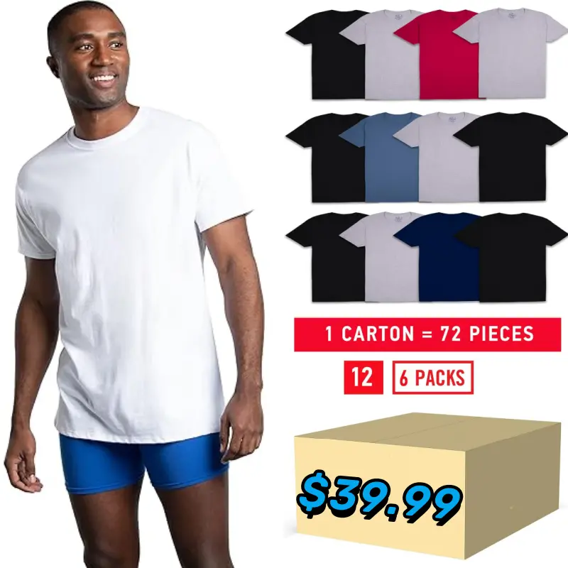 72 Pack-Men's Eversoft Cotton Stay Tucked Crew T-Shirt