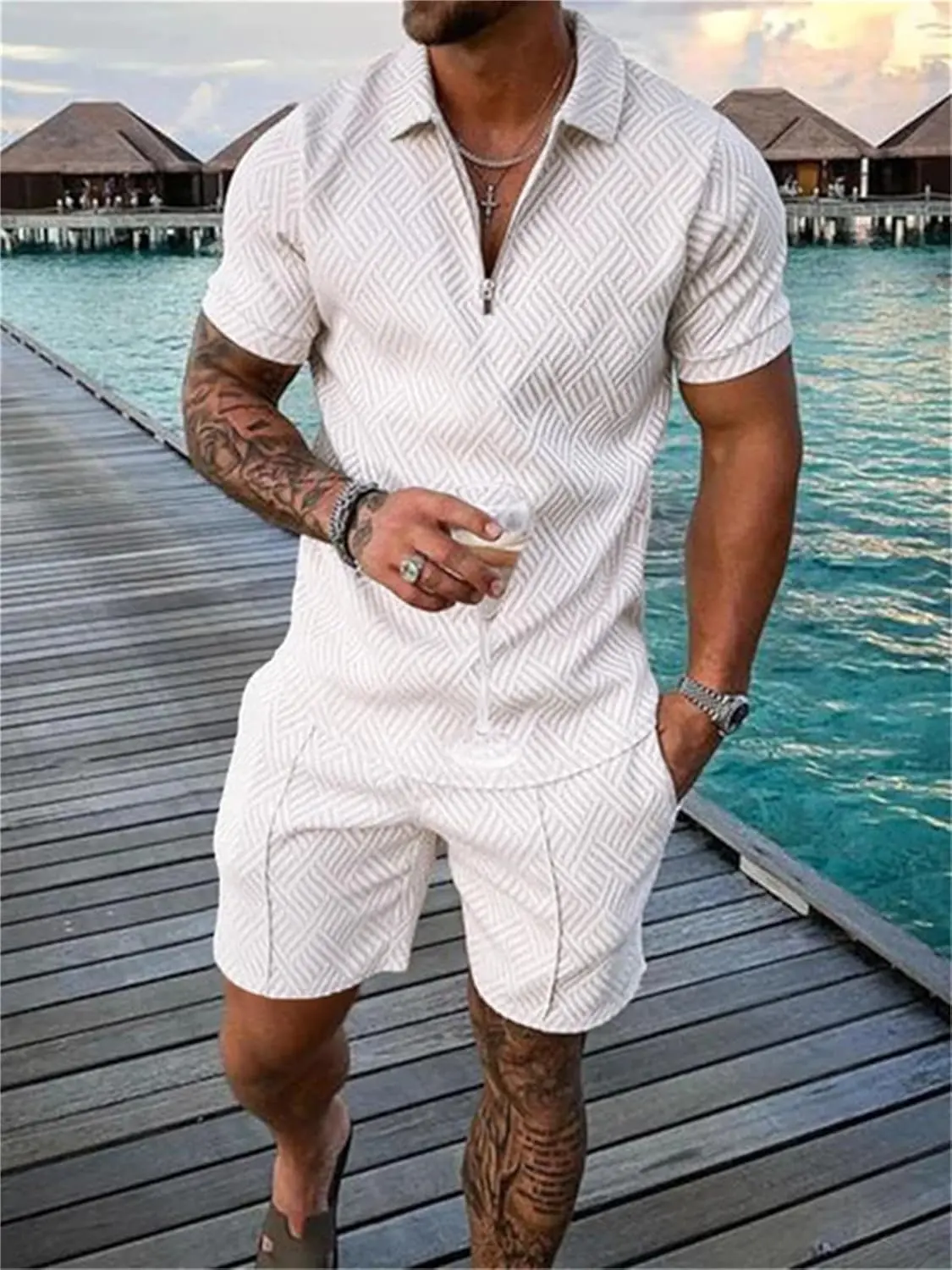 18 Pack Men Track Suits 2 Piece Set Summer Casual Outfits Fashion Polo Shirts Short Sleeve and Shorts Set Vacation Clothes