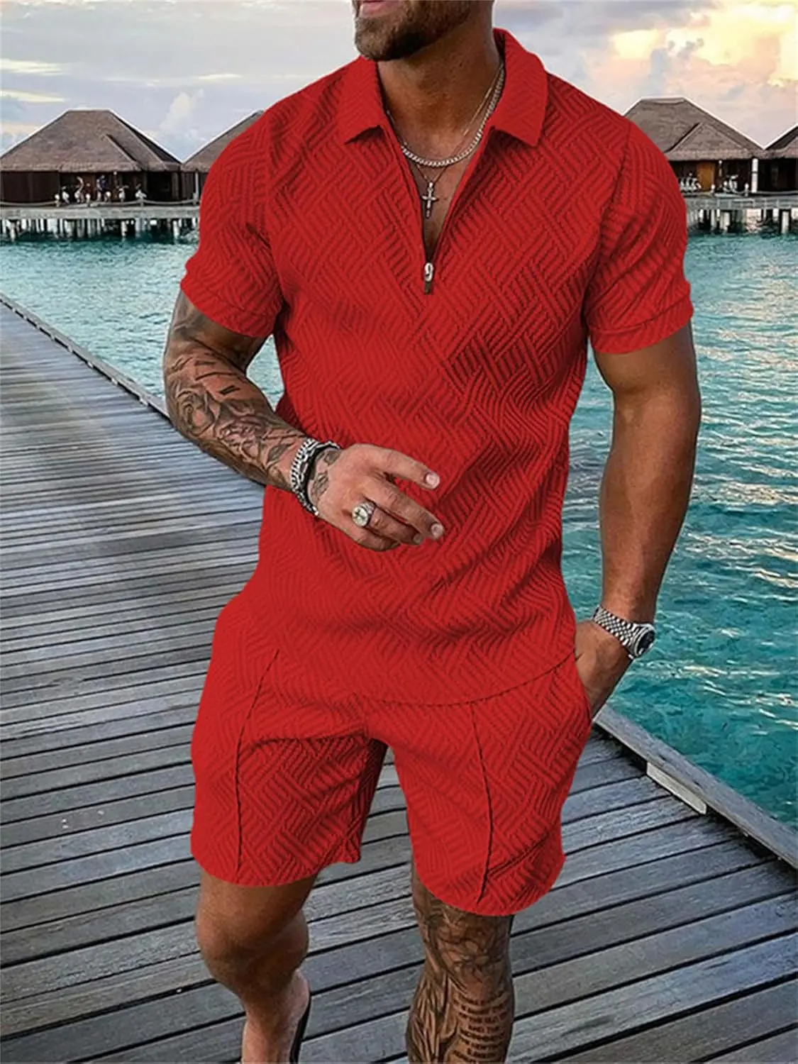 18 Pack Men Track Suits 2 Piece Set Summer Casual Outfits Fashion Polo Shirts Short Sleeve and Shorts Set Vacation Clothes
