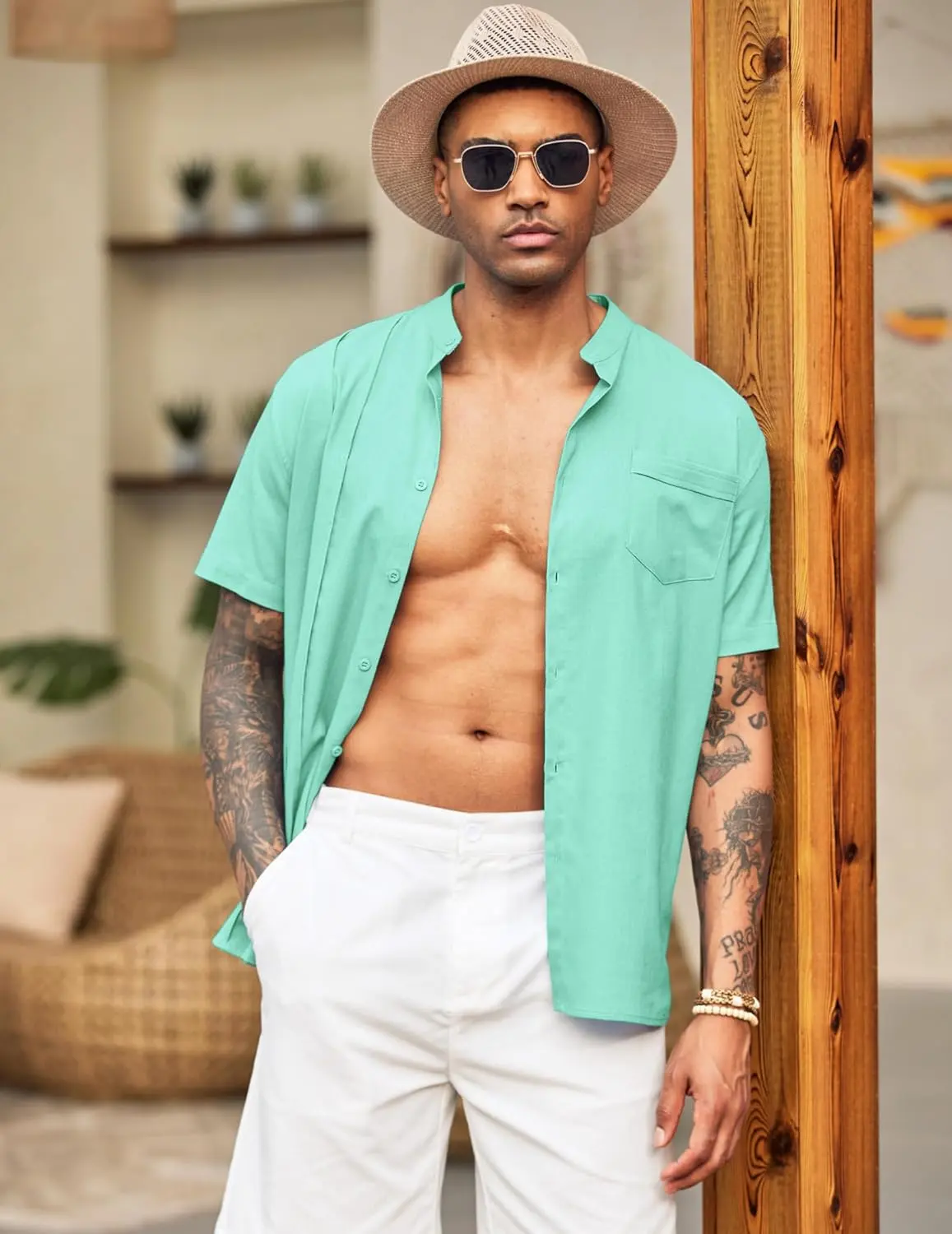 9 Pack-Men's Cuban Guayabera Shirt Cotton Linen Short Sleeve Button Down Shirts Casual Band Collar Summer Shirt