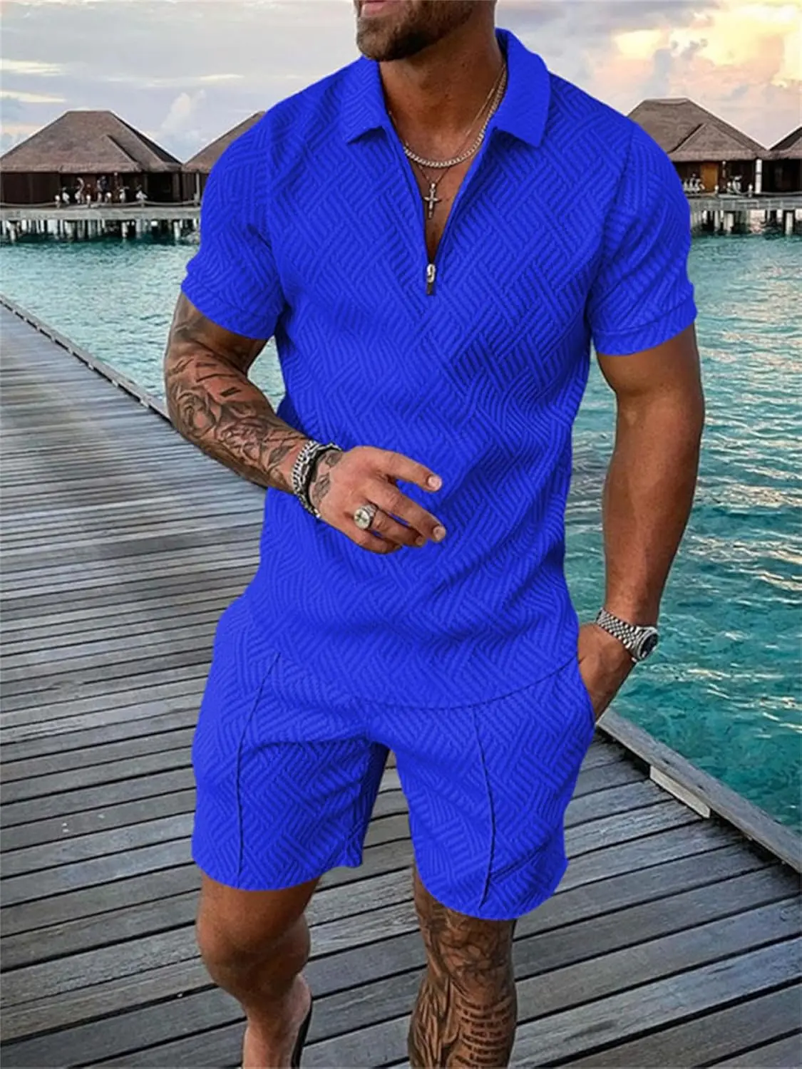18 Pack Men Track Suits 2 Piece Set Summer Casual Outfits Fashion Polo Shirts Short Sleeve and Shorts Set Vacation Clothes