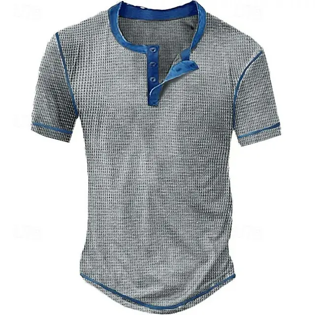 8 PACK-Men's Waffle Henley Shirt Tee Plaid Checkered Henley Outdoor Casual Short Sleeve Button Clothing Apparel Fashion Designer Comfortable