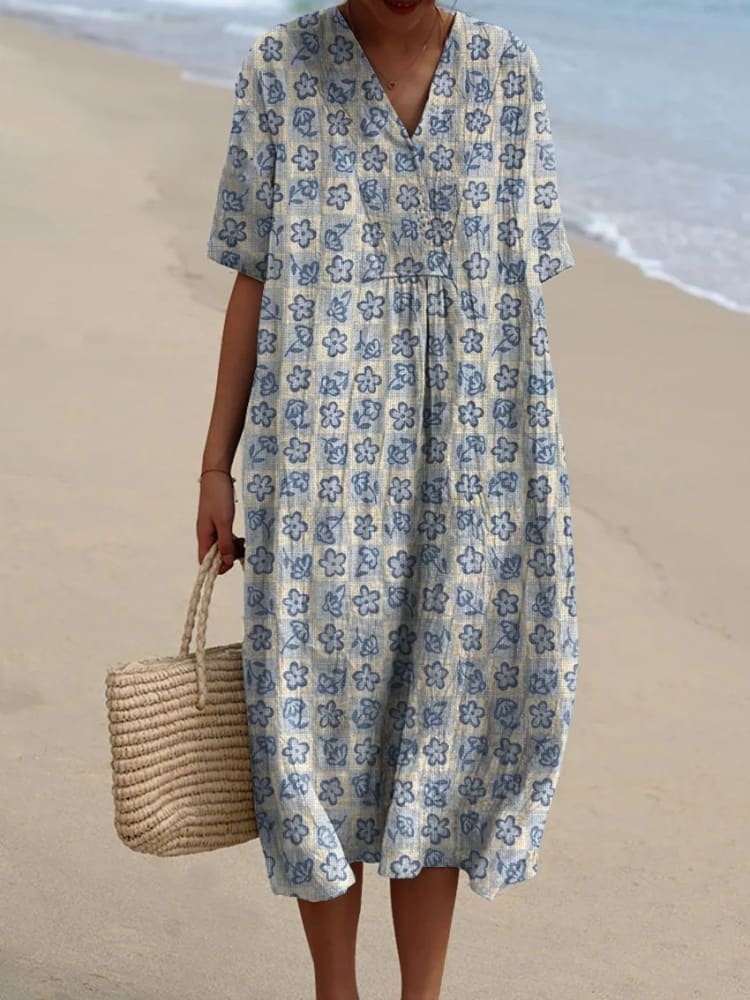 Women's Vintage Lovely Floral Art Print Flowy Dress d3ae