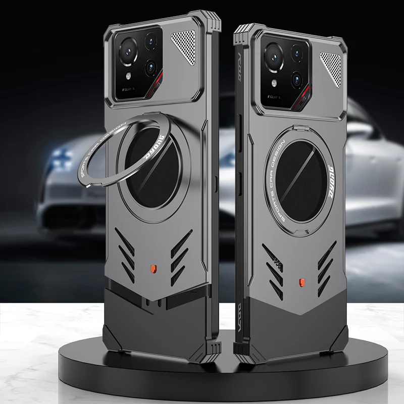 Armor King Supercar MagSafe Pivot Ring Stand Elastic Buckle Frameless Metal Case Cover