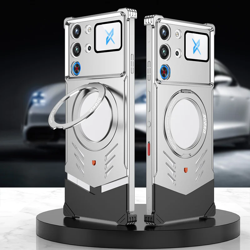 Armor King Supercar MagSafe Pivot Ring Stand Elastic Buckle Frameless Metal Case Cover