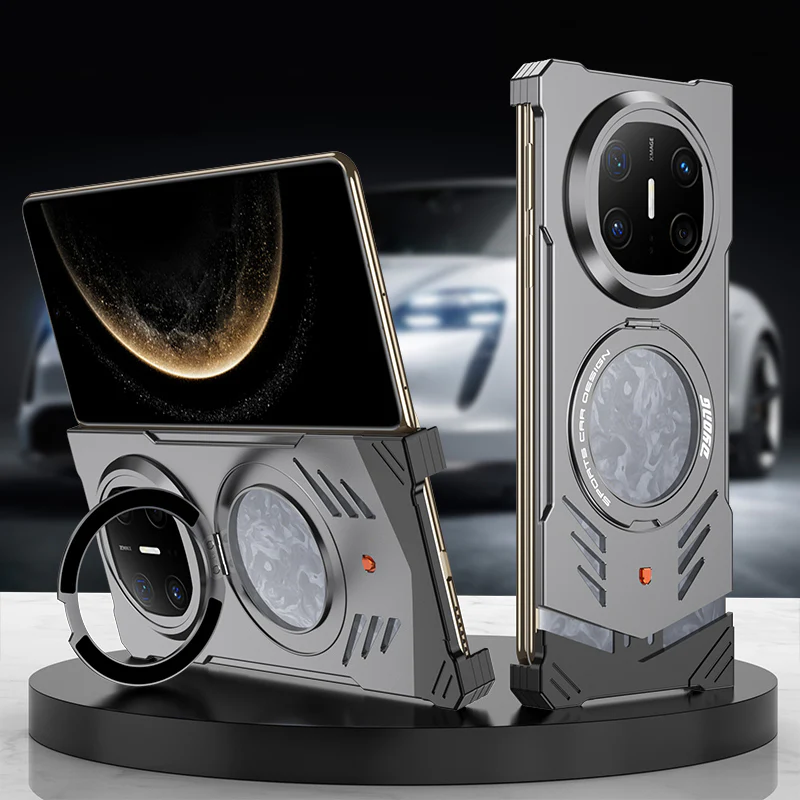 Armor King Supercar MagSafe Pivot Ring Stand Elastic Buckle Frameless Metal Case Cover