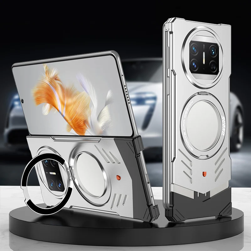 Armor King Supercar MagSafe Pivot Ring Stand Elastic Buckle Frameless Metal Case Cover