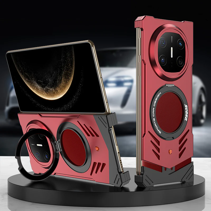 Armor King Supercar MagSafe Pivot Ring Stand Elastic Buckle Frameless Metal Case Cover