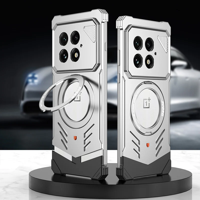 Armor King Supercar MagSafe Pivot Ring Stand Elastic Buckle Frameless Metal Case Cover