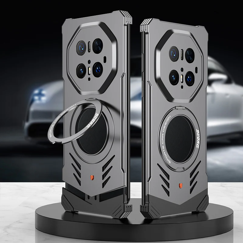 Armor King Supercar MagSafe Pivot Ring Stand Elastic Buckle Frameless Metal Case Cover